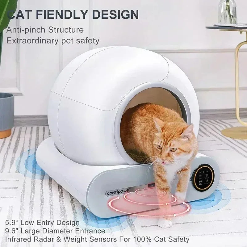 65L Automatic Intelligent Cat Litter Pan Self Cleaning Fully Closed Electric Deodorizing Litter Pan Rubbish Bag Pet