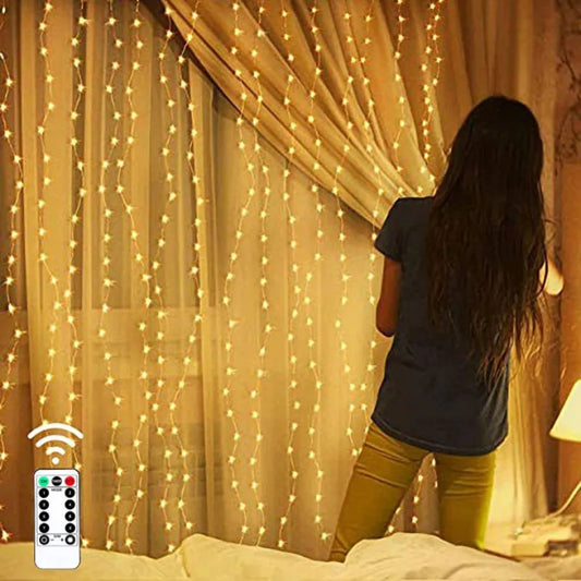 "USB LED Curtain String Lights with Remote Control