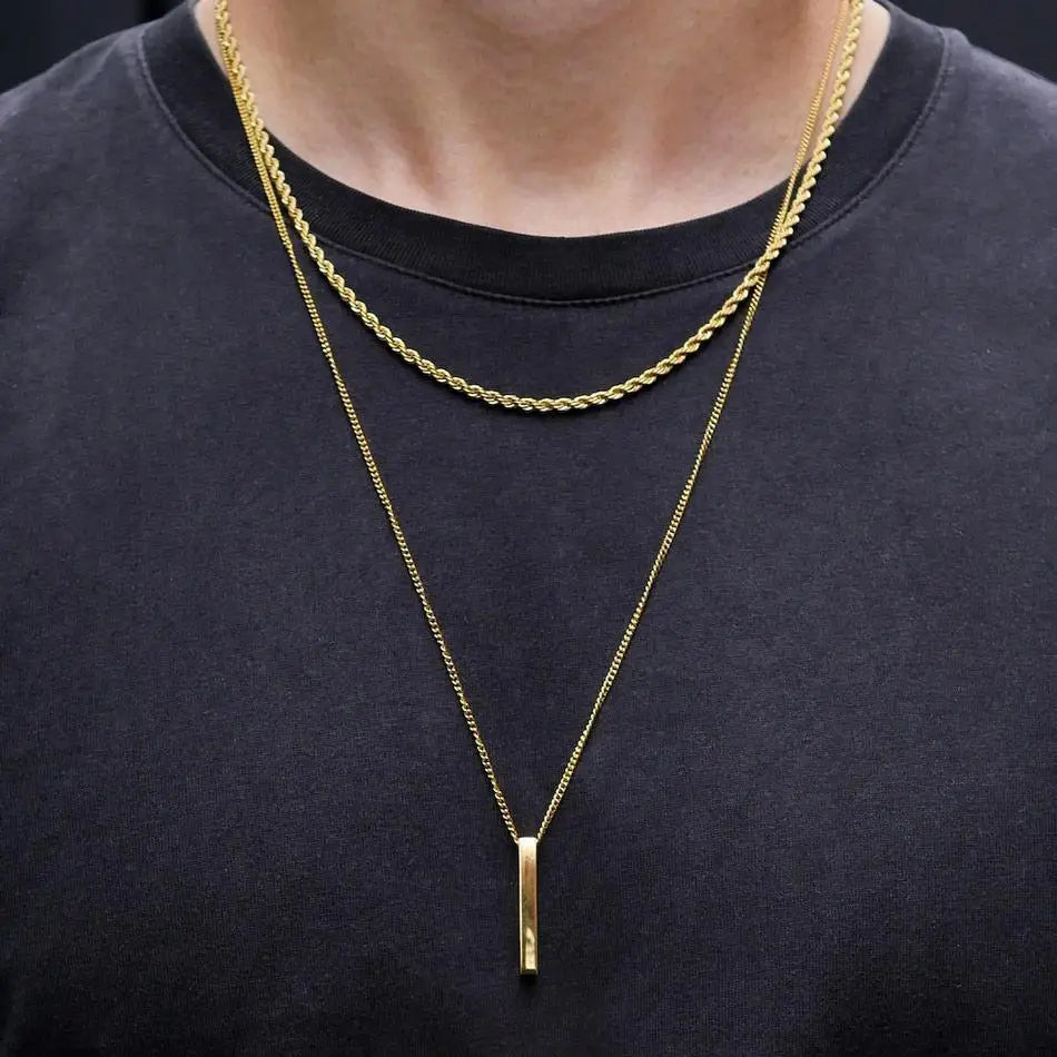 3D Vertical Bar Necklaces for Men - Featuring Layered Stainless Steel Geometric Pendant