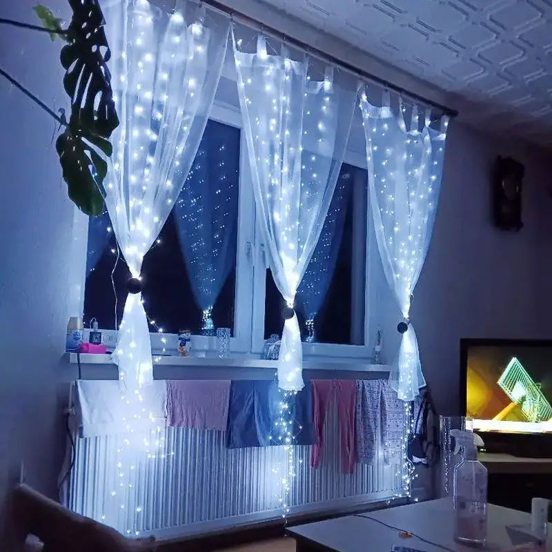 "USB LED Curtain String Lights with Remote Control