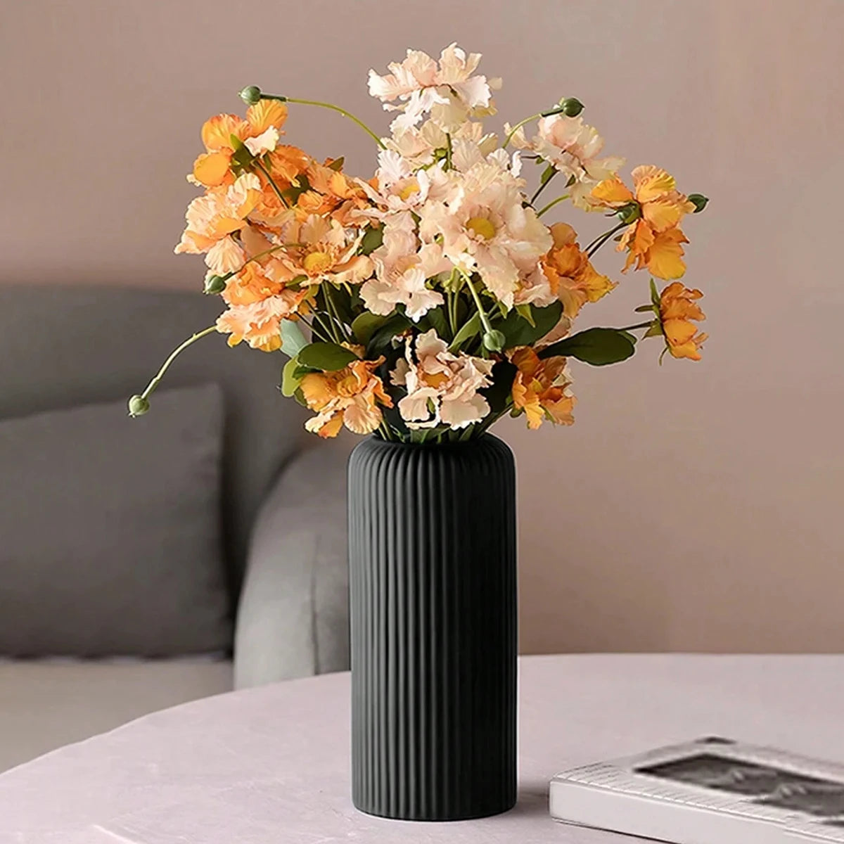 Striped Ceramic-Like Plastic Flower Vase - Perfect for Decorative Floral Arrangements and Creative Little Flower Displays