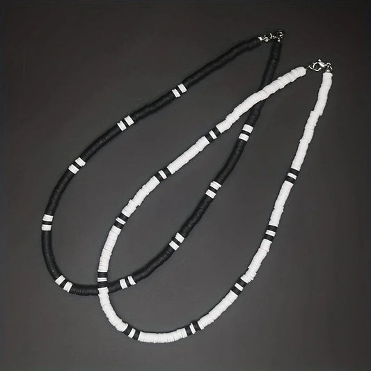 Trendy European Bohemian Necklace - Features White and Black Soft Polymer Beads