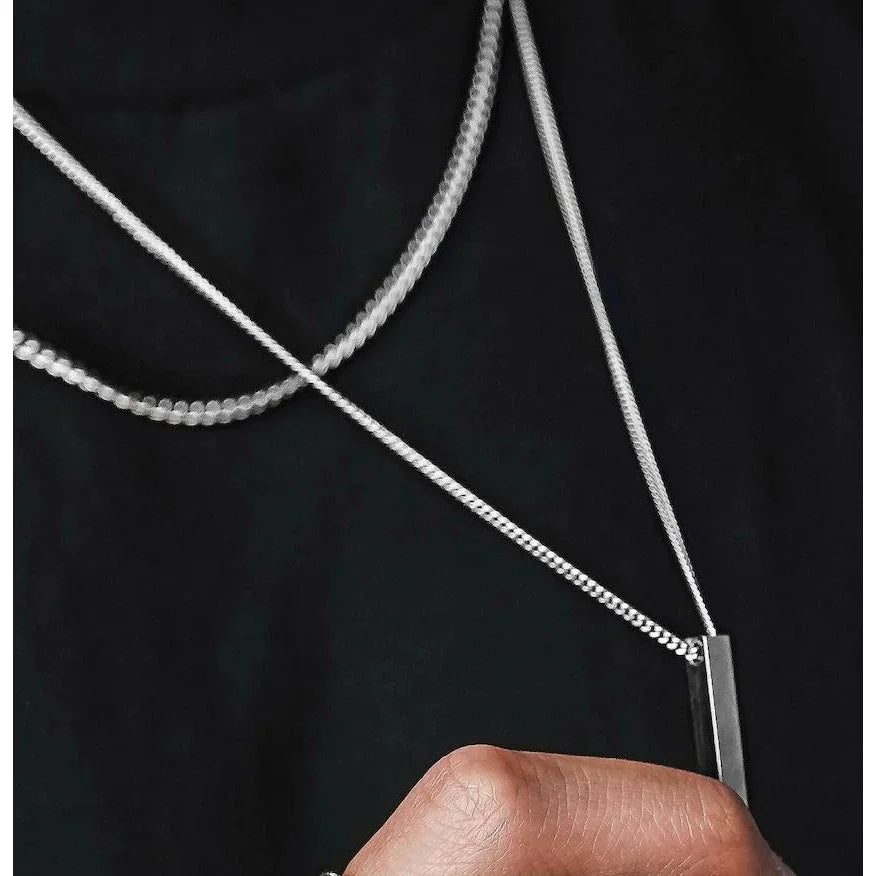 3D Vertical Bar Necklaces for Men - Featuring Layered Stainless Steel Geometric Pendant