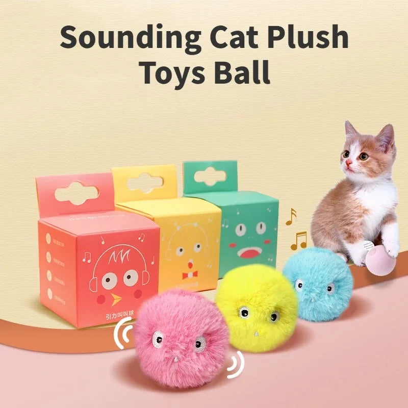 Soft Teasing Self-Heeling Cat Rolling Ball Toy - Sound Frogs Birds Chirping Crickets