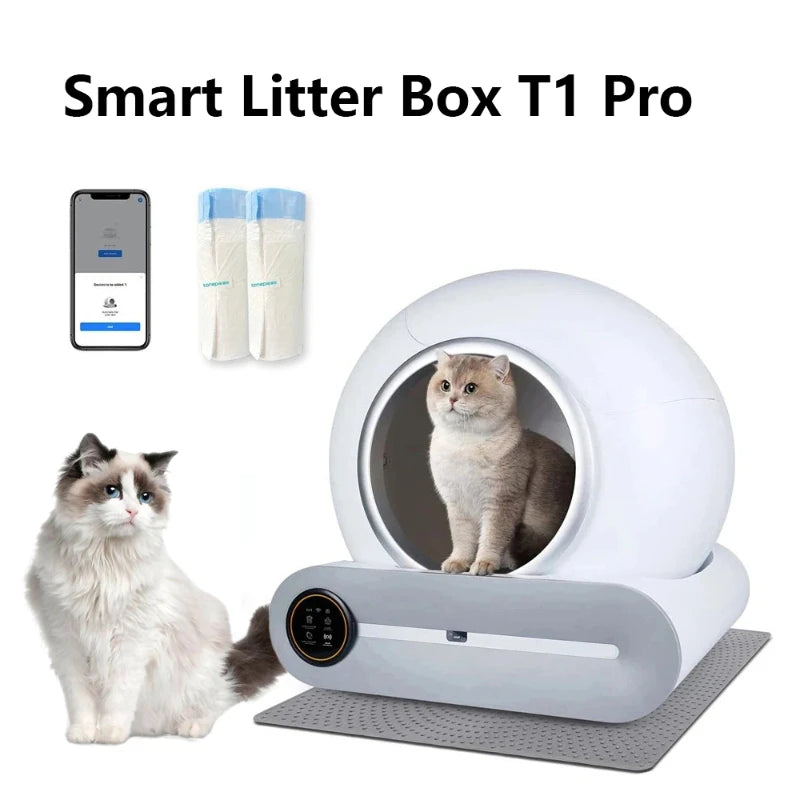 65L Automatic Intelligent Cat Litter Pan Self Cleaning Fully Closed Electric Deodorizing Litter Pan Rubbish Bag Pet