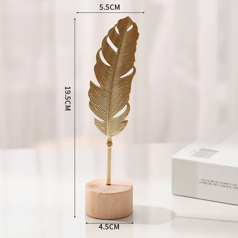 1pc Golden Ginkgo Leaf Feather Metal Figurine - A Handcrafted Desktop Ornament for Photos, Statues, Sculptures, and Home Decor