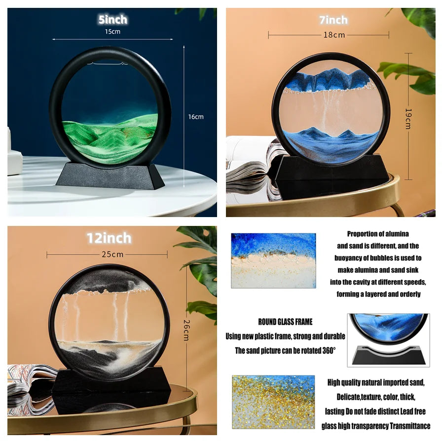 3D Moving Sand Art Picture — A Round Glass Deep Sea Sandscape Hourglass